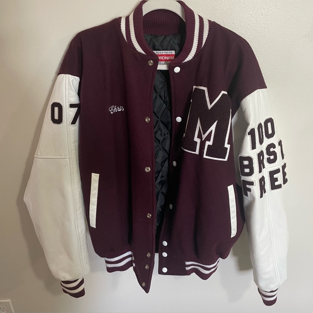 Fordham Colonials School Embroidered Quilted Wool Blend Varsity Jacket Size XL